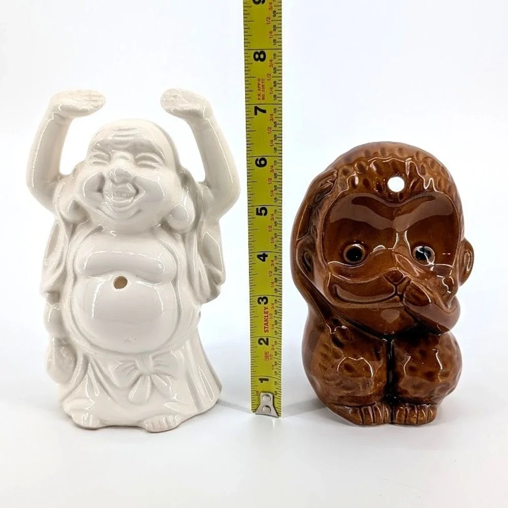 Vintage Tiki Set Buddha & Speak No Evil Monkey Cocktail Kitschy Tropical Barware